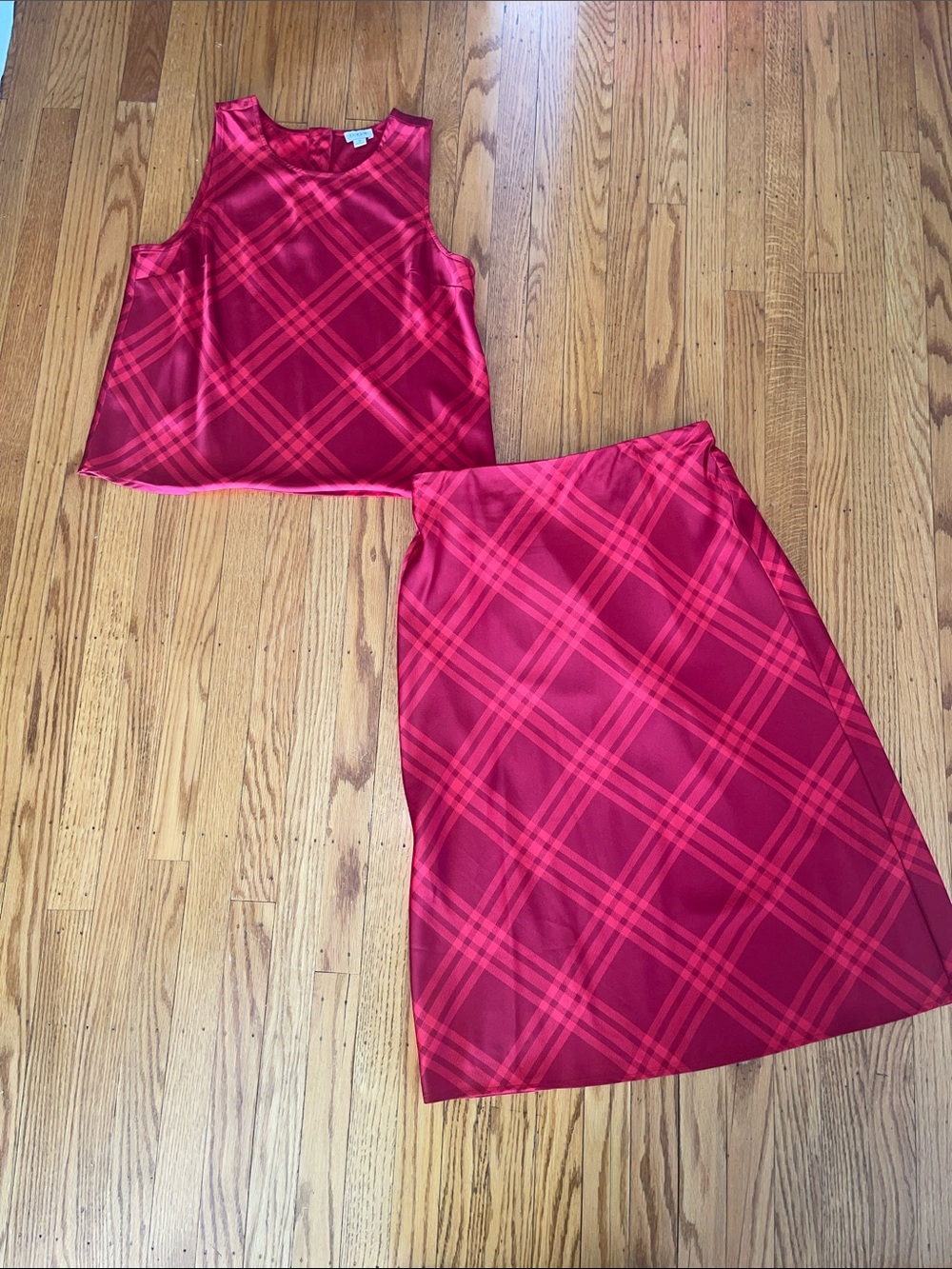 J. Crew Red Plaid Midi Skirt and Tank